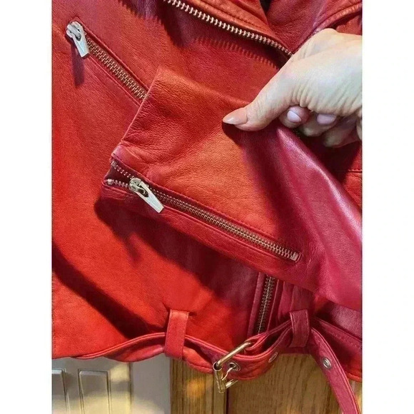 VEDA Baby Jane Leather Moto Jacket Red Size Small - Picture 9 of 14